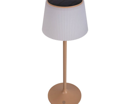 Zonne -batterijlamp "EMMI" 38 cm hoog, paraplu Ø 13 cm, metaal in amandel en wit plastic, voor de buitenruimte, dimable CCT.