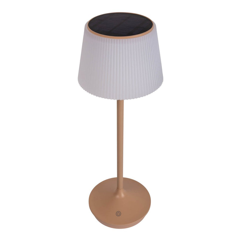 Zonne -batterijlamp "EMMI" 38 cm hoog, paraplu Ø 13 cm, metaal in amandel en wit plastic, voor de buitenruimte, dimable CCT.