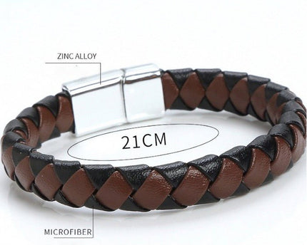 Leerachtige gevlochten herenarmband