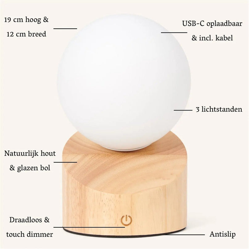 Morris stijlvolle oplaadbare lamp – draadloos, dimbaar, milieuvriendelijk ontwerp