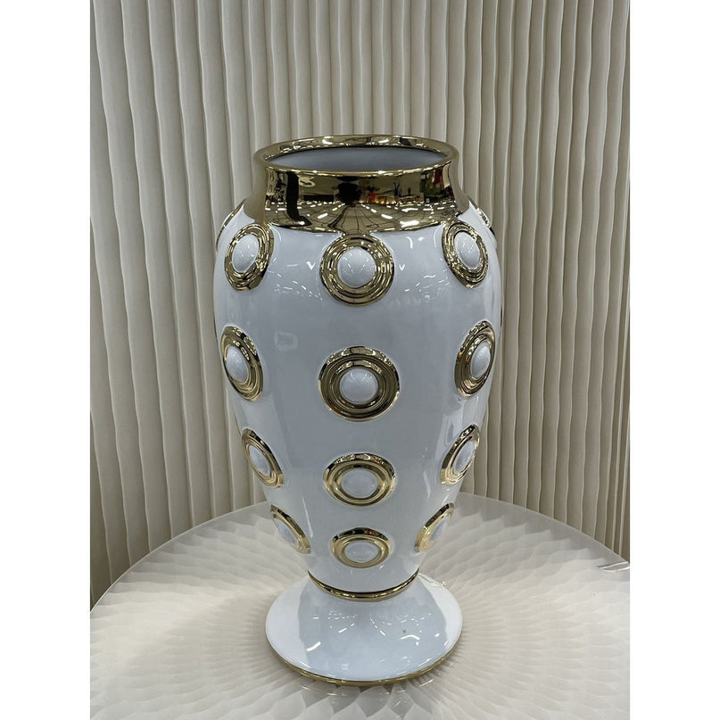 Witgouden grote vaas met 4 cirkels H46cm (CV11617-17WIT)