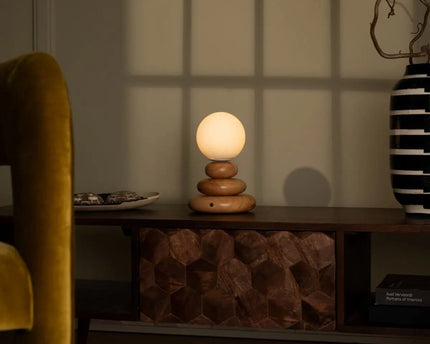 Isabella Houten & Glazen Oplaadbare Lamp - Snoerloos & Dimbaar