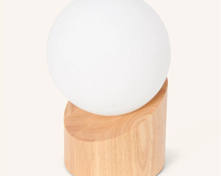 Quin lichtbruine houten lamp met koord - duurzaam rubberwood en matglas