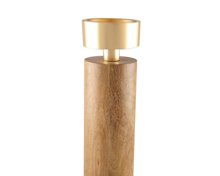Hout- en gouden metalen kandelaar 23 cm