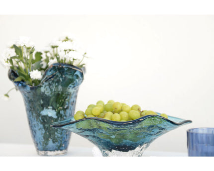 Blauw glas decoratieve snit 33x18x10.5 cm