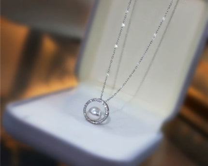 Sprankelende cirkel parel sieraden set-ketting en oorbellen