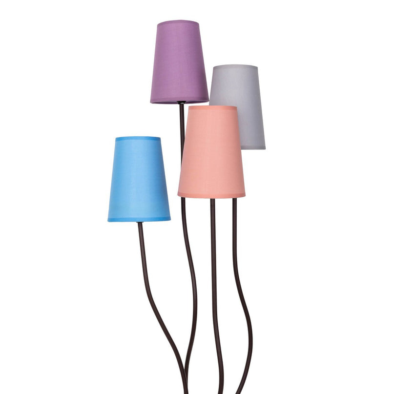Textiel staande lamp 4-flame "boho" kleurrijke, vloerlamp met kleurrijke paraplu's, met E14-aansluiting, voor eetkamer, woonkamer, gang of kantoor, 140 cm hoog