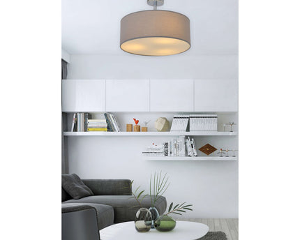 Textielplafondlamp "New York", klassieke plafondlamp met tekstbladen in grijs, met E27 -aansluiting, plafondlicht 40 cm in diameter, geschikt voor de hele woonruimte