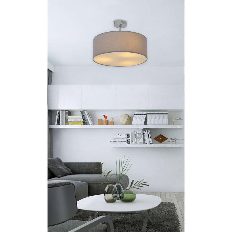 Textielplafondlamp "New York", klassieke plafondlamp met tekstbladen in grijs, met E27 -aansluiting, plafondlicht 40 cm in diameter, geschikt voor de hele woonruimte