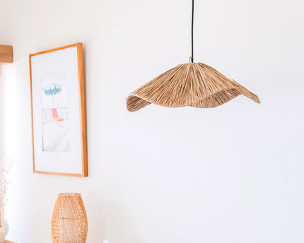 Boho lampenkap – grote raffia plafondlamp – natuurlijke hanglamp – handgemaakte plafondlamp gemaakt van raffia TAMPAH (Ø 53 cm)