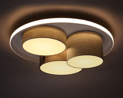 3-geleide plafondlicht "Eppan" Ø 56 cm, gemaakt van metaal, plastic en textiel in grijs, geïntegreerde LED's, verlichting voor woonkamer, kantoor of toegangsruimte