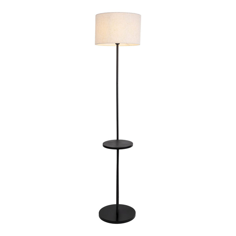 Staande lamp met geïntegreerde "tordis" -tafel gemaakt van zwart metaal en natuurlijk wit textielmateriaal, 157 cm hoog, E27