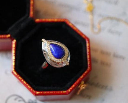 Lapislazuli peer-cut heldere kwartskristalring