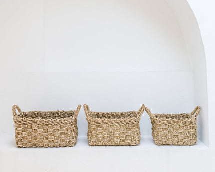Mand geweven van zeegras BATIK (3 maten) Rechthoekige opbergmand voor planken of voor wasgoed