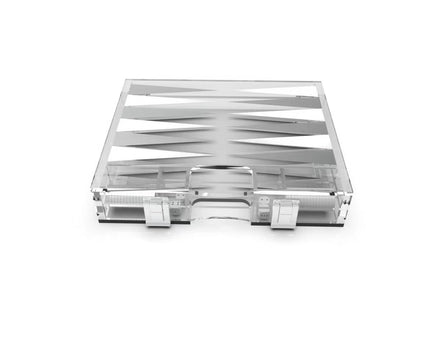 Backgammon Game Mini Case in White and Silver Acryl 25x20X5C
