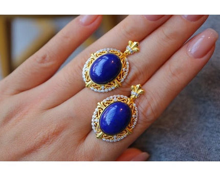 Renaissance lapis lazuli hanger oorbellen