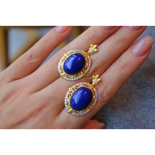 Renaissance lapis lazuli hanger oorbellen
