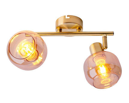2er spot/plafondlamp "libby", klassieke plafondlamp gemaakt van messing gekleurd metaal en getinte glas in barnsteen, met E14-aansluiting, voor eetkamer, woonkamer, gang of kantoor, 40 cm lang