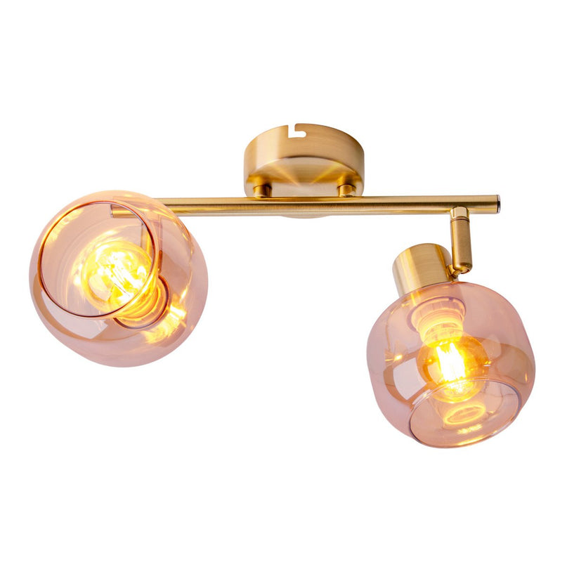 2er spot/plafondlamp "libby", klassieke plafondlamp gemaakt van messing gekleurd metaal en getinte glas in barnsteen, met E14-aansluiting, voor eetkamer, woonkamer, gang of kantoor, 40 cm lang