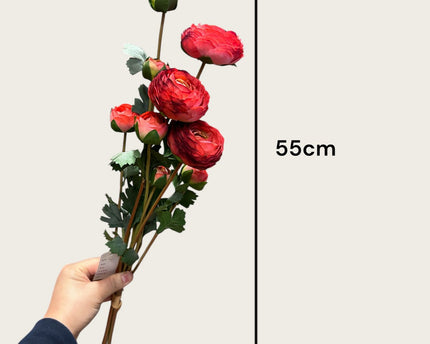 9-stengelige Mica Decorations Ranonkels Kunstbloemen Boeket / Lengte 55cm /red