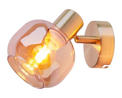 Glazen wandvlek "Libby", klassieke wandlamp gemaakt van messing gekleurd metaal en getinte glas in barnsteen, met E14-aansluiting, voor eetkamer, woonkamer, gang of kantoor, 16 cm