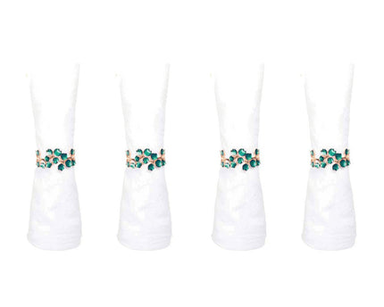 Set van 4 rondes gouden handdoeken met groene diamanten