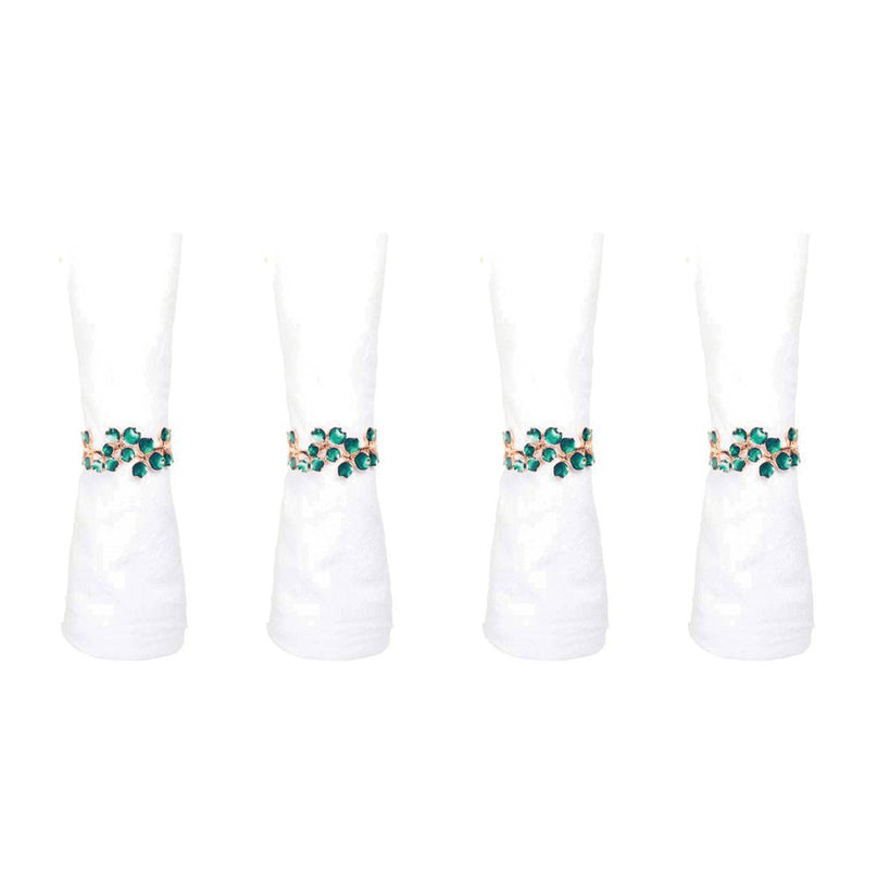 Set van 4 rondes gouden handdoeken met groene diamanten