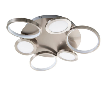 LED-plafondlicht "Stelari" Ø 56 cm, gemaakt van metaal in stalen blank en wit plastic, met stevig ingebouwde LED's, plafondlamp voor woonkamers of kantoor