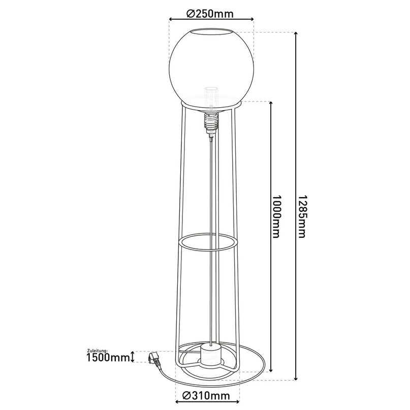 Stapellamp "stelo", moderne vloerlamp gemaakt van zwart metaal en rookglas, E27 -aansluiting, 128,5 cm hoog, voor eetkamer, woonkamer, gang of kantoor,