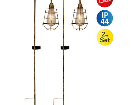 2 Set LED Decoratief Solar Earth Spit "Gitti" H: 76,5 cm, voor buiten, gemalen spiesjes gemaakt van metaal en plastic, in oude maaltijd, met geïntegreerde LED