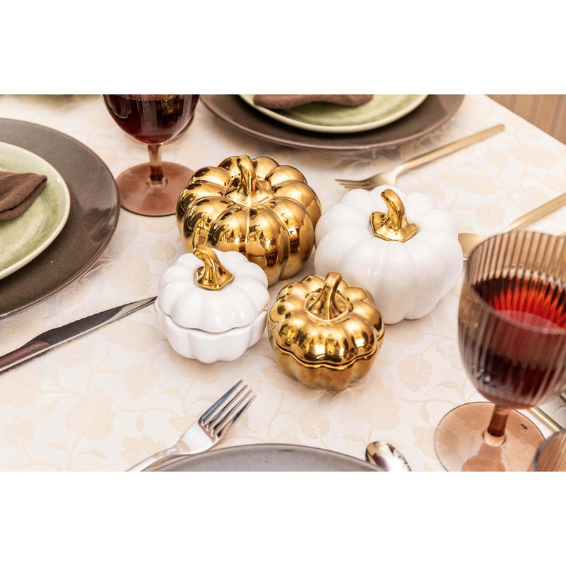 Witte en gouden decoratieve pompoenen - veel van 2