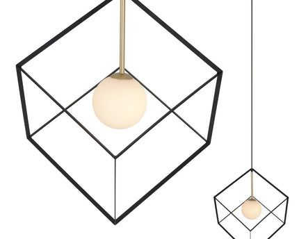 Hanger lamp "cadre", hanglamp retro gemaakt van metaal en glas in zwart en wit met een G9 -aansluiting, 30 cm zijlengte, voor woonkamer en kantoor.