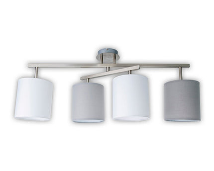 4 plafondlamp "tilde", klassieke metalen plafondlamp en textiel in grijs met E27 -aansluiting, 82 cm lang, de paraplu's zijn verstelbaar, ideaal voor woonkamer, eetkamer en slaapkamer