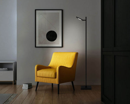 LED-batterij staande lamp "Lupa", 135 cm hoog, aluminium zwart en plastic, geïntegreerde LED's, 2400 lm, dimable, CCT-functie, 3000-6500 K, RGB lichtwisselaar