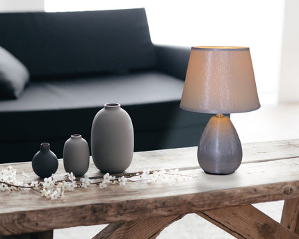Keramische tafellamp H: 31 cm "Simply Ceramics", tafellamp gemaakt van keramiek, zilver, met E14 -aansluiting, voor eetkamer, woonkamer, gang of kantoor, 31 cm hoog