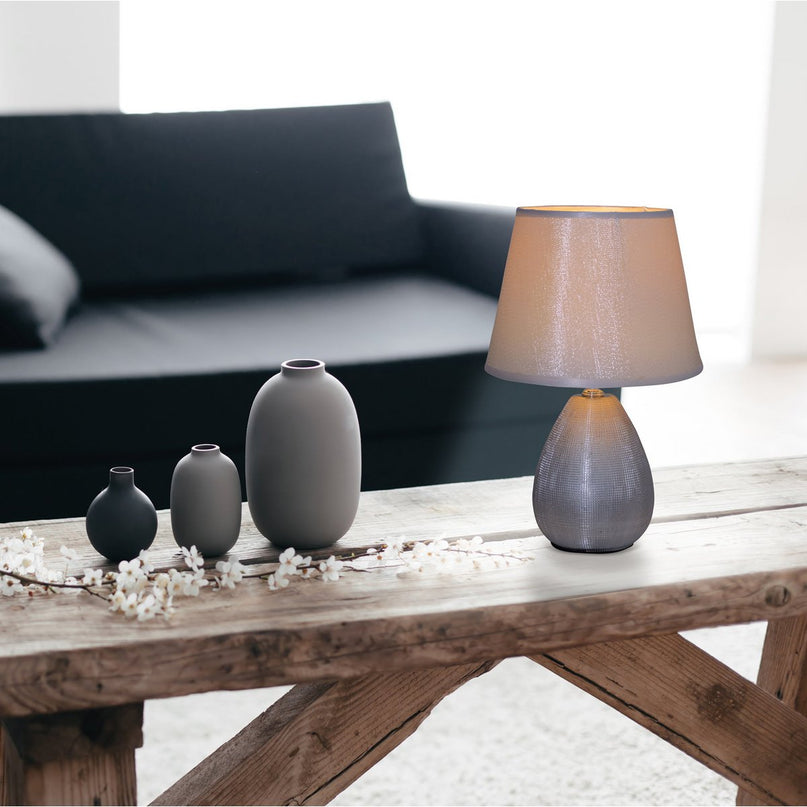 Keramische tafellamp H: 31 cm "Simply Ceramics", tafellamp gemaakt van keramiek, zilver, met E14 -aansluiting, voor eetkamer, woonkamer, gang of kantoor, 31 cm hoog