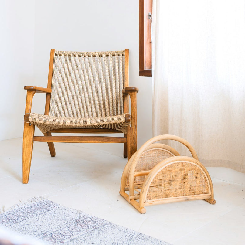 Rotan Krantenrek – Tijdschriftenhouder – Boho Krantenmand – Handgemaakte Rotan Krantenhouder ALOR