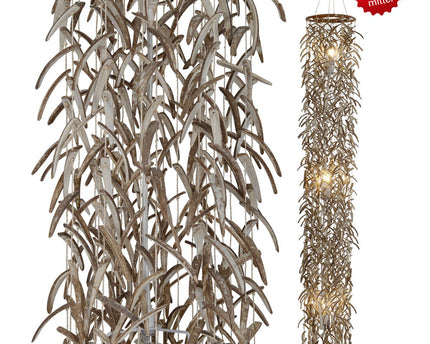 Hanger lamp "kokosnoot" 180 cm hoog, gemaakt van hout- en kokosnootschalen, beige/bruin, E27 -aansluiting, verlichting voor woonkamer, eetkamer of wintertuin.