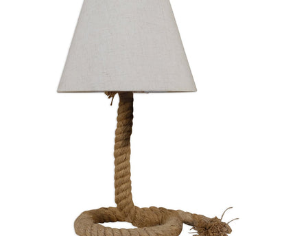 Tafellamp met tekstblazer "touw", tafellamp gemaakt van metaal, plastic, jute en textiel in wit, met E14 -versie, voor woonkamers, gang of kantoor, 40 cm hoog