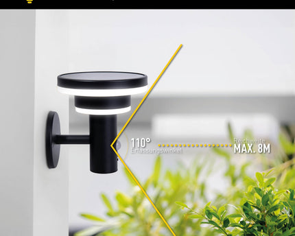 LED Solar Buitenwandlamp "Nora", voor buiten, wandlamp - metaal en plastic in het zwart, met geïntegreerde LED
