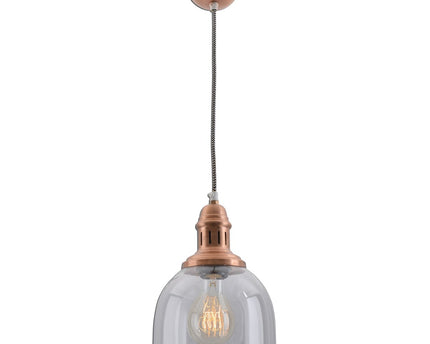 Glazen hanglamp "Mumbai", retro klassiek gemaakt van metaal en glas in koper, E27