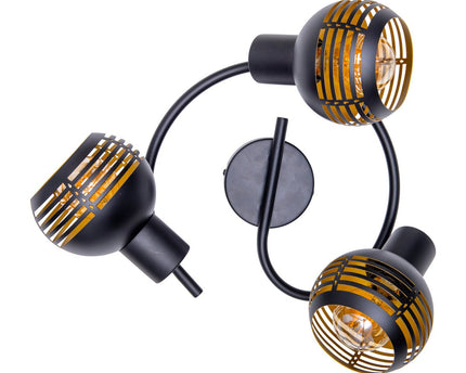 3-zits muur en plafond Rondel Spot "Casco" gemaakt van metaal in zwart en goud, met E27-versie, Øca. 48 cm. Stijlvolle verlichting voor woonkamer, eetkamer of keuken.