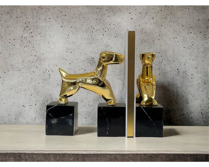 Modernist Art Deco Chrome Terrier Statues  Puppy Bookends (Set of 2)
