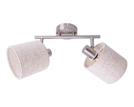 Muur en plafondlamp met 2 zitplaatsen "Maron" gemaakt van metalen satine mat met stof paraplu's in de natuur, met E14-aansluiting, lamp voor woonkamer, eetkamer, gang en kantoor, 46 x 12 cm