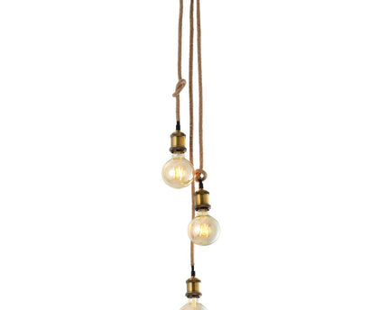 3 Metal Baldachin "Ontario" decoratieve hanglamp gemaakt van metaal in alt-messing en jute, E27-versies, verlichting voor woonkamers of kantoor.
