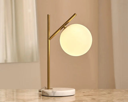 Madison Marmeren Lamp met Matglazen Bol – Elegante Tafellamp