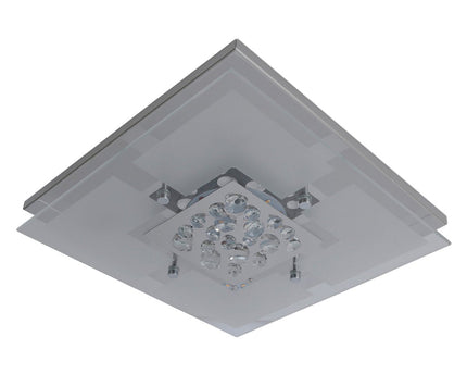 De LED -plafondlamp "chur" 30 x 30 cm, chom -gekleurd metaal, gedeeltelijk gevatneerd glas, geïntegreerde LED's, warm wit