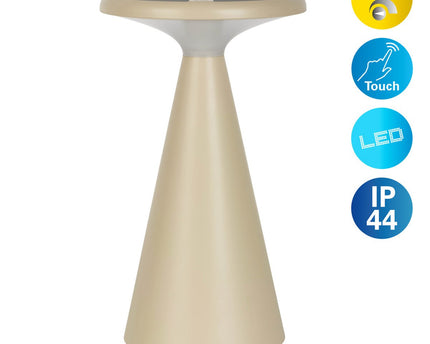 Zonne -batterijtafellamp "Palu" voor buiten en binnen, gemaakt van plastic in beige, 20 cm hoog