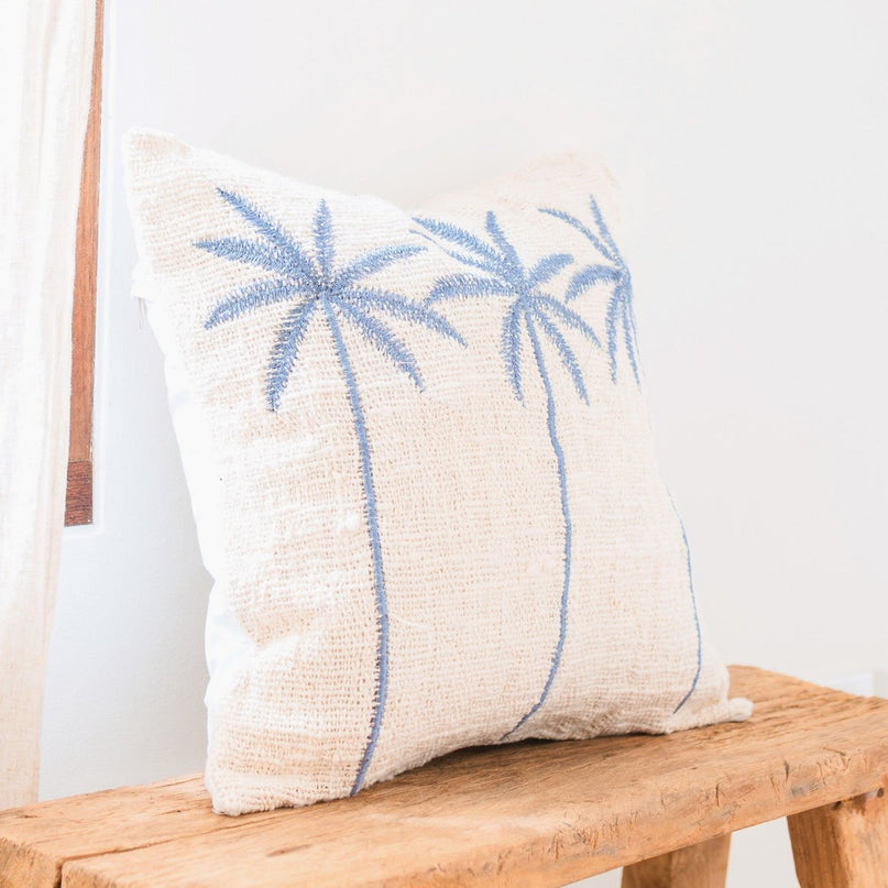 Katoenen kussenhoes Palmboompatroon – Boho geborduurd kussen – Decoratief kussen – Geborduurde kussenhoes 40x40 of 50x50 cm ANARKA