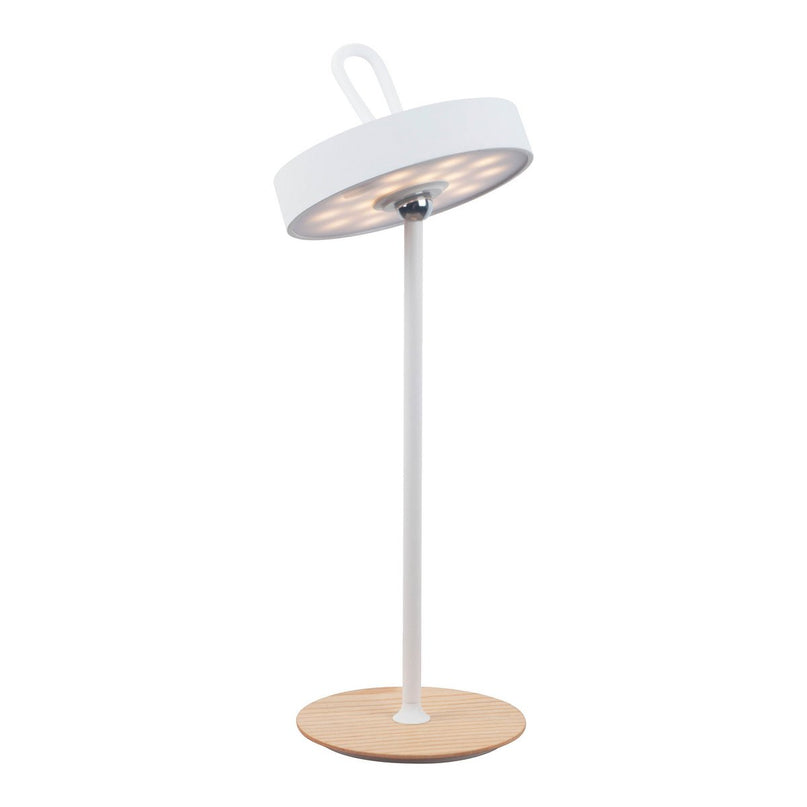 LED -batterijtafellamp magnetisch voor buiten en binnen, gemaakt van metaal en plastic in wit, 36 cm hoog